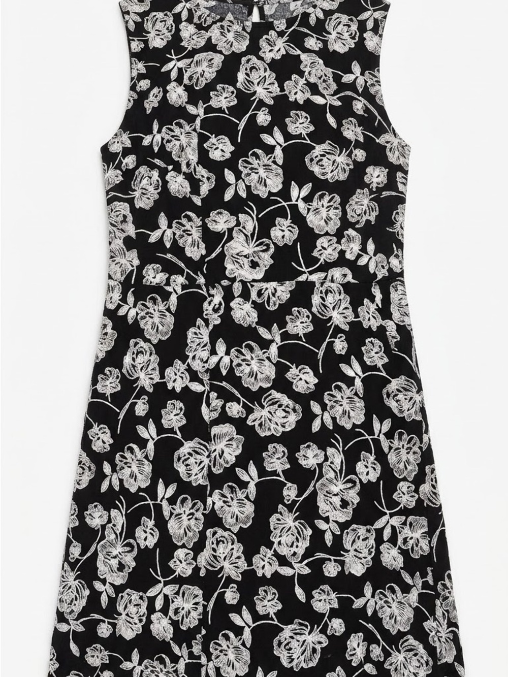 Black Floral Lace A-Line Midi Dress